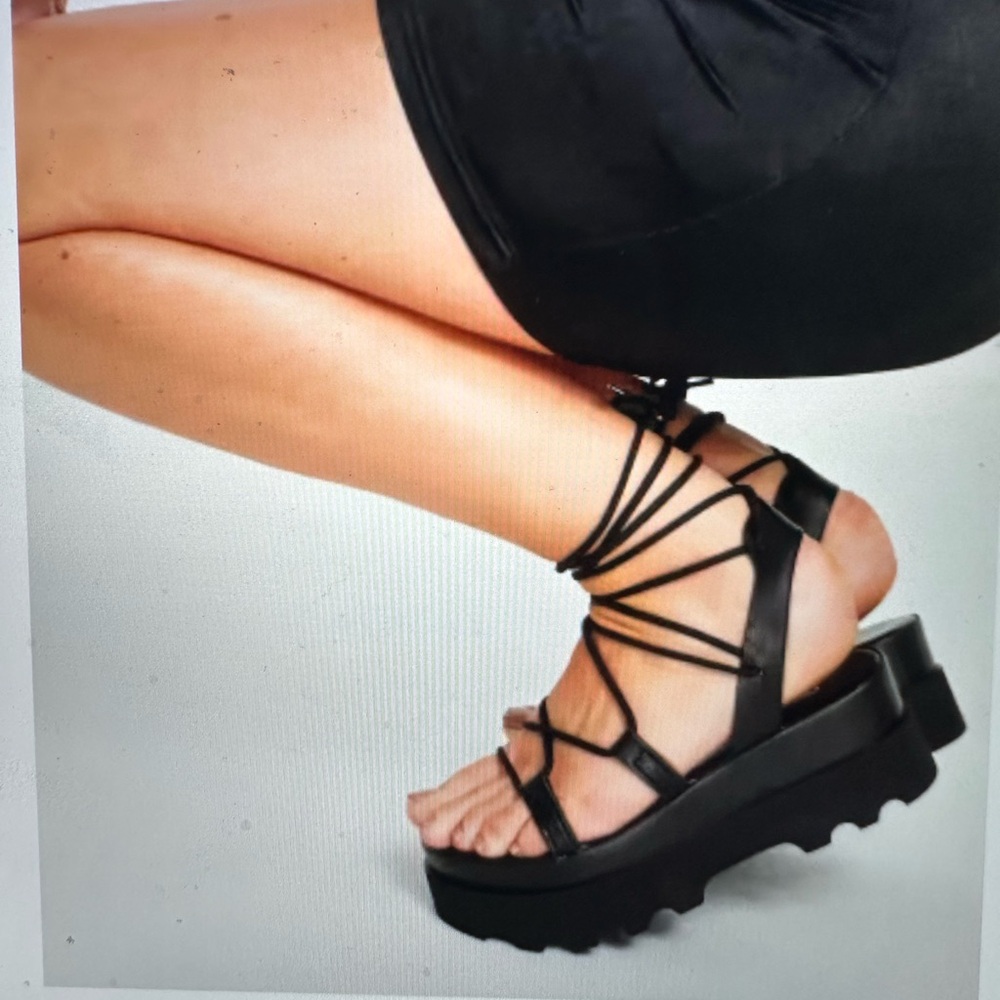 ASOS tie leg flat form sandals in black